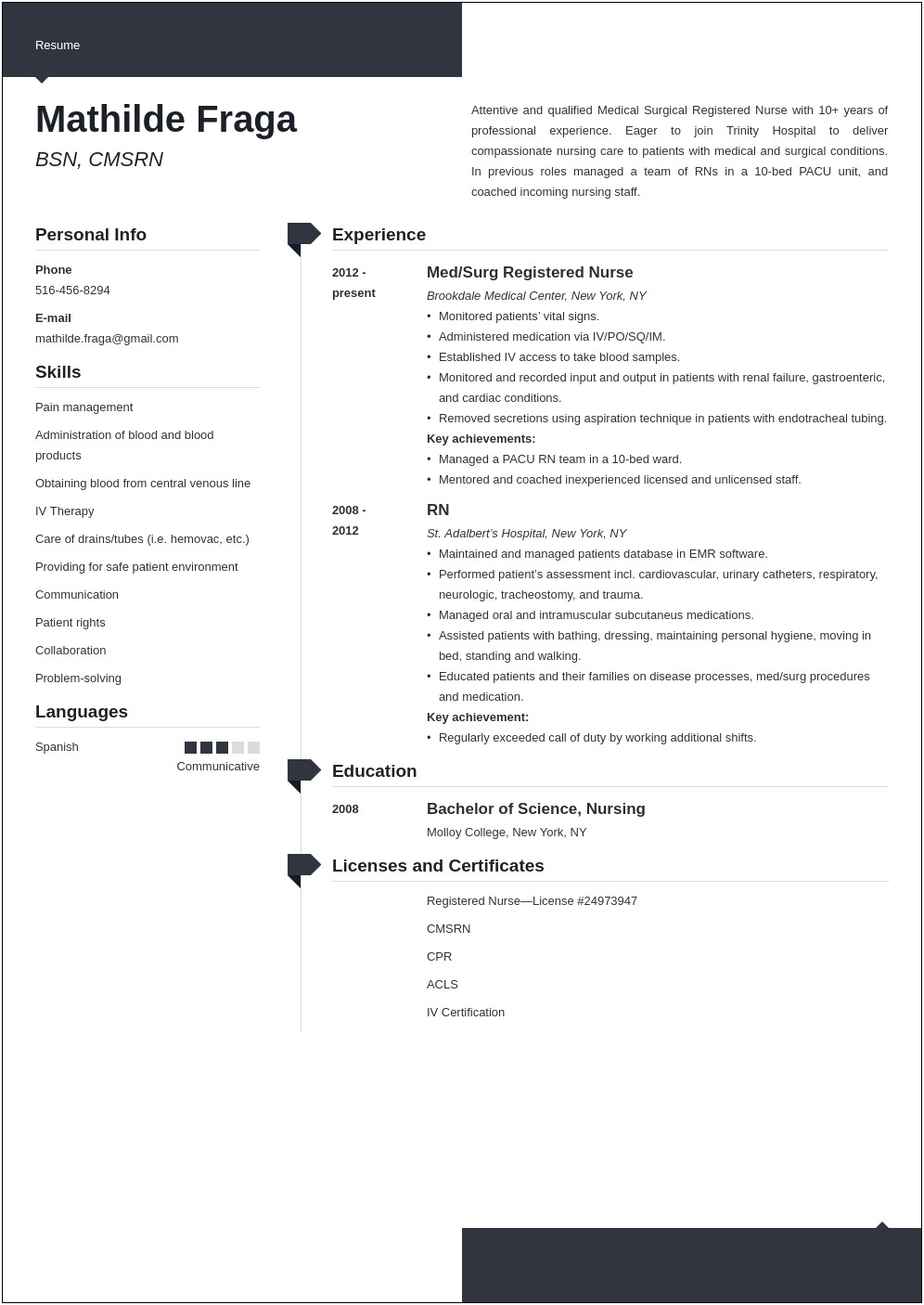 Sample Resume Registered Nurse Med Surg