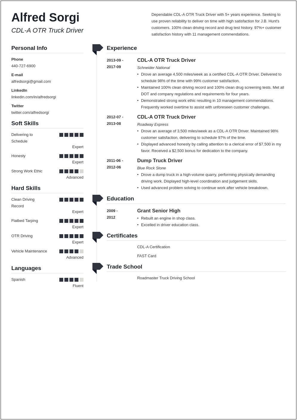 Sample Resume Samples Tractor Trailer Driver Sample 1