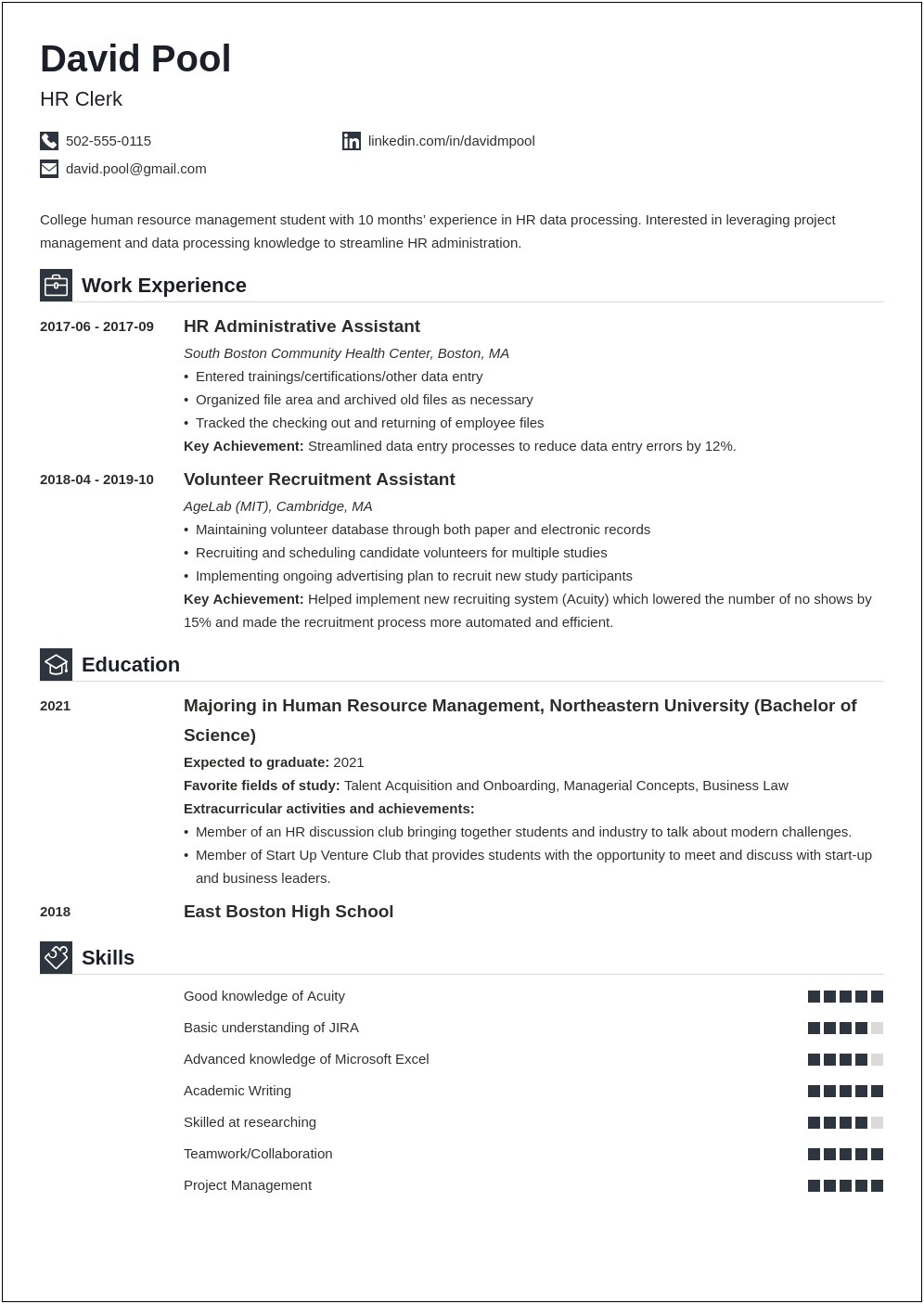 Sample Resume Skills For College Students