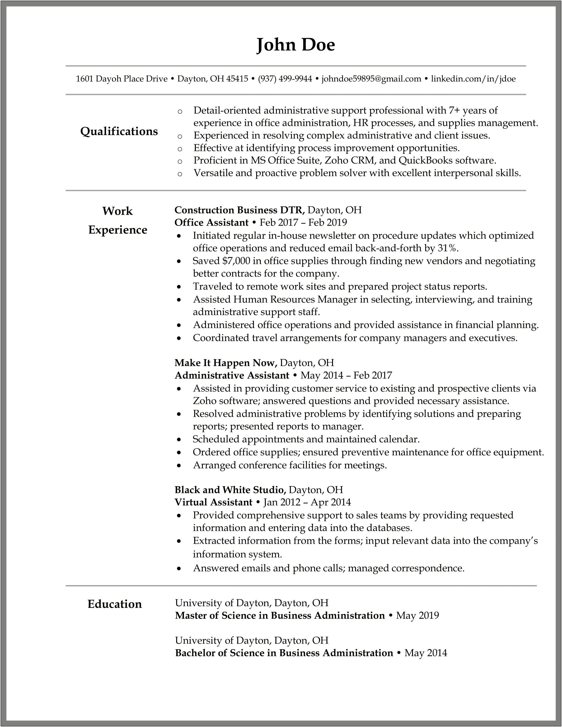 Sample Resume Skills For Office Assistant