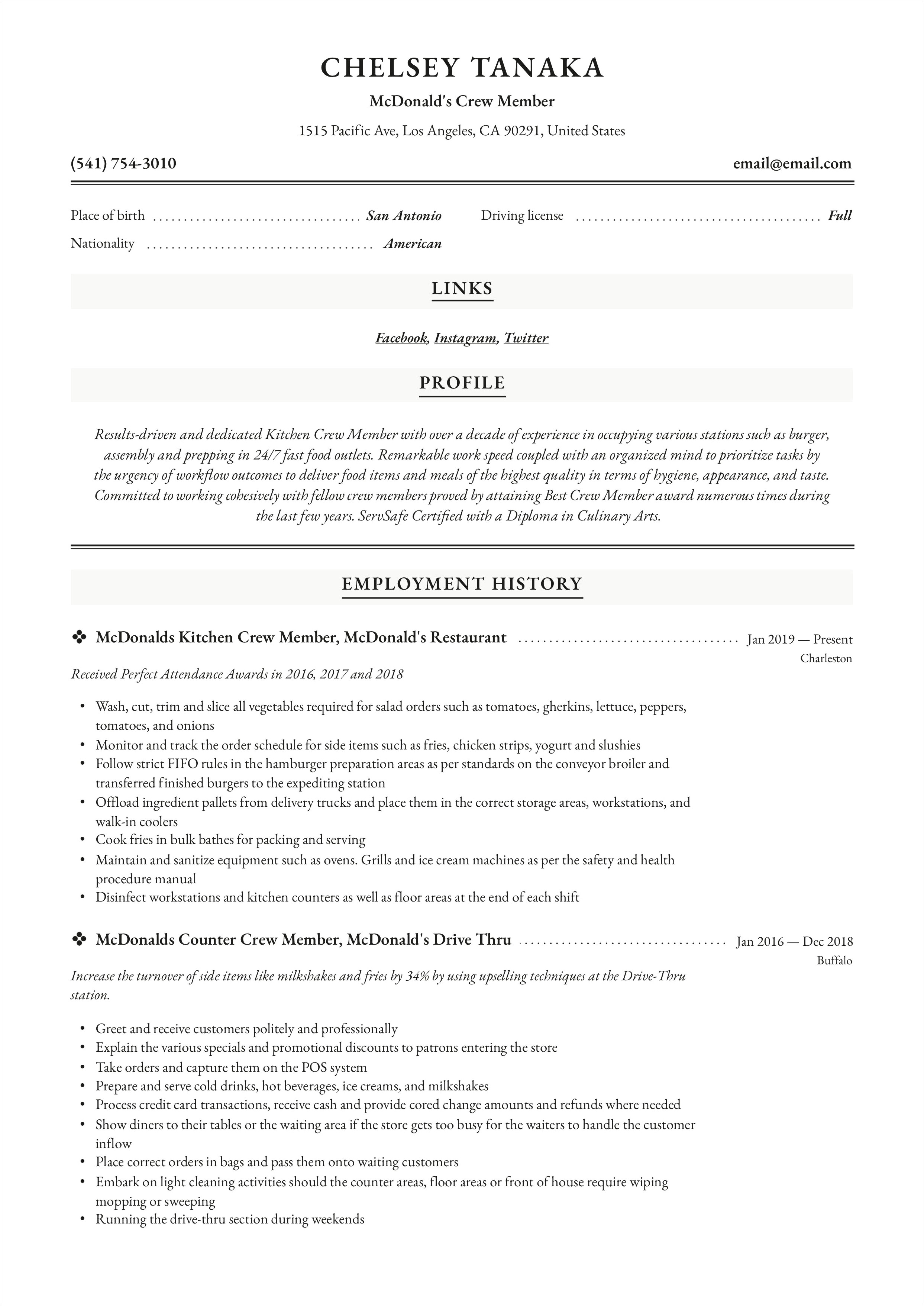 Sample Resume Summary For Ice Cream Parlor