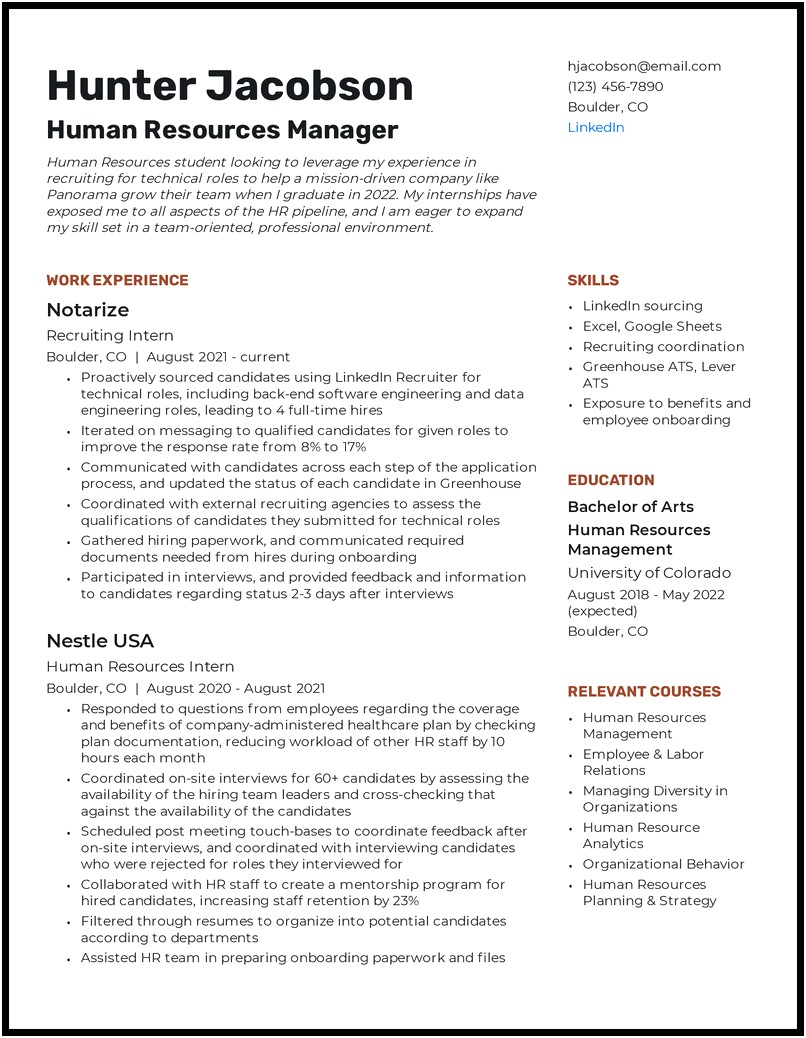 Sample Resume Two Years Out Of College