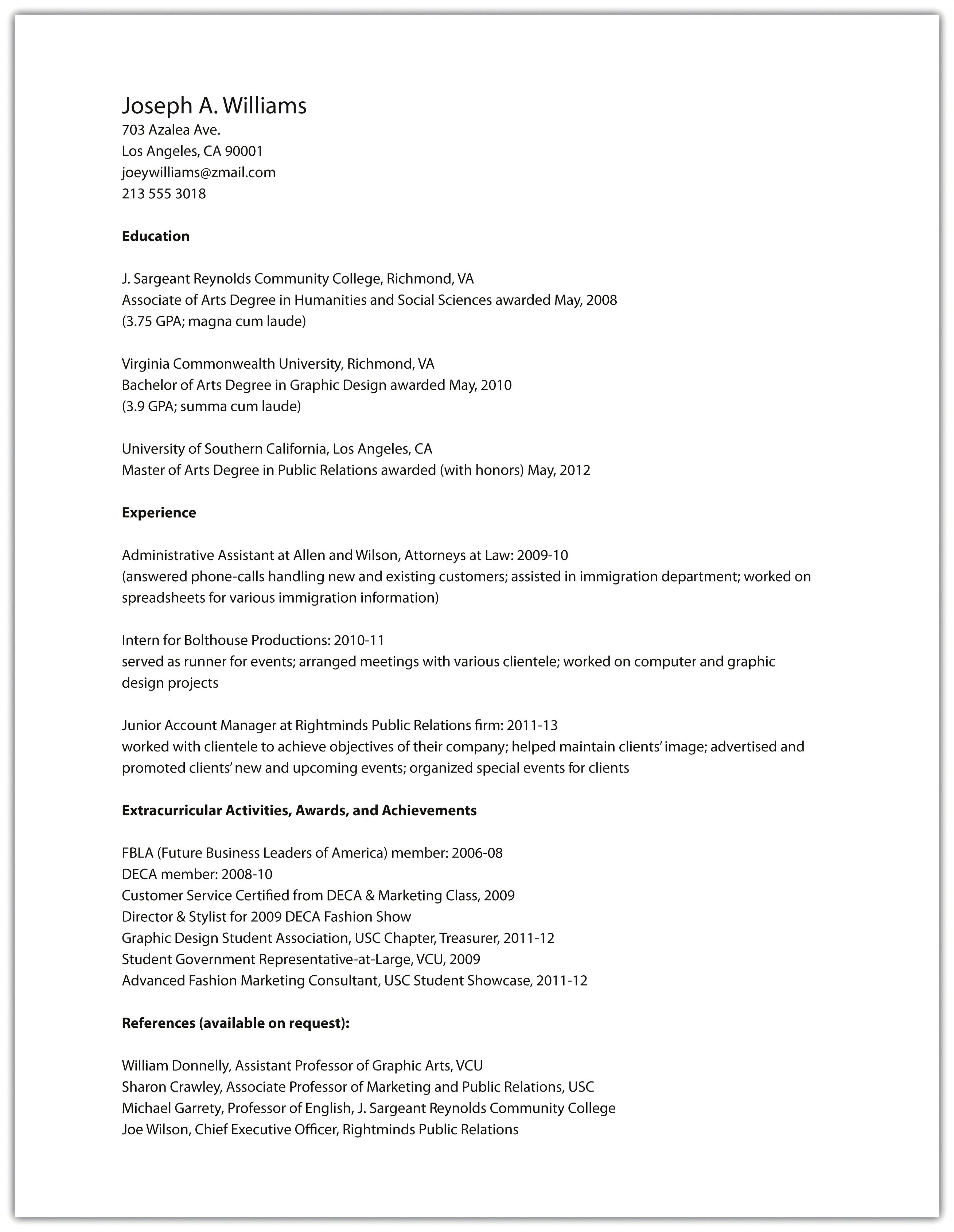 Sample Resume With Awards And Accomplishments