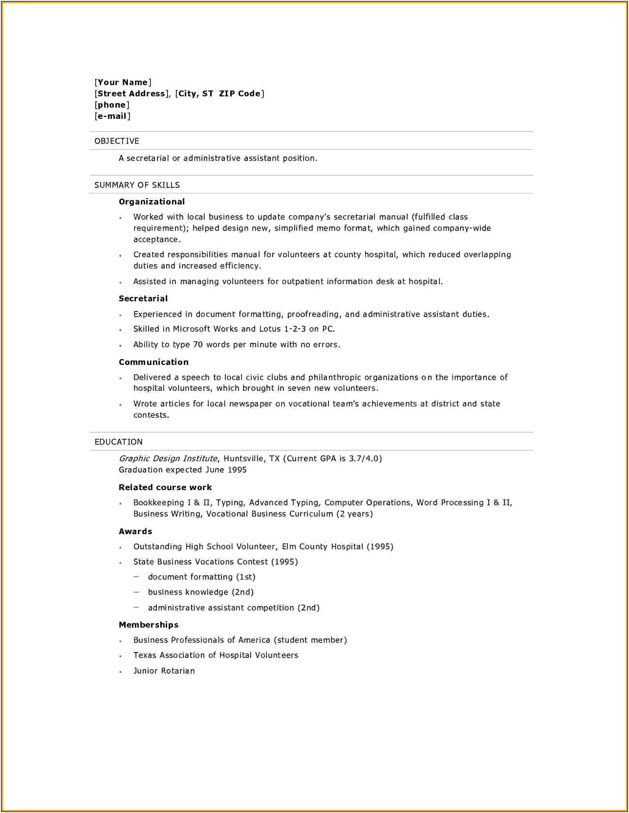 Sample Resume With High School Diploma