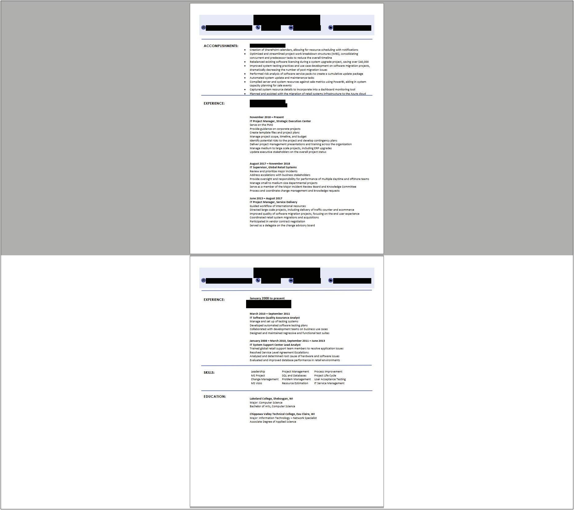 Sample Resume With Migration Of Company Systems