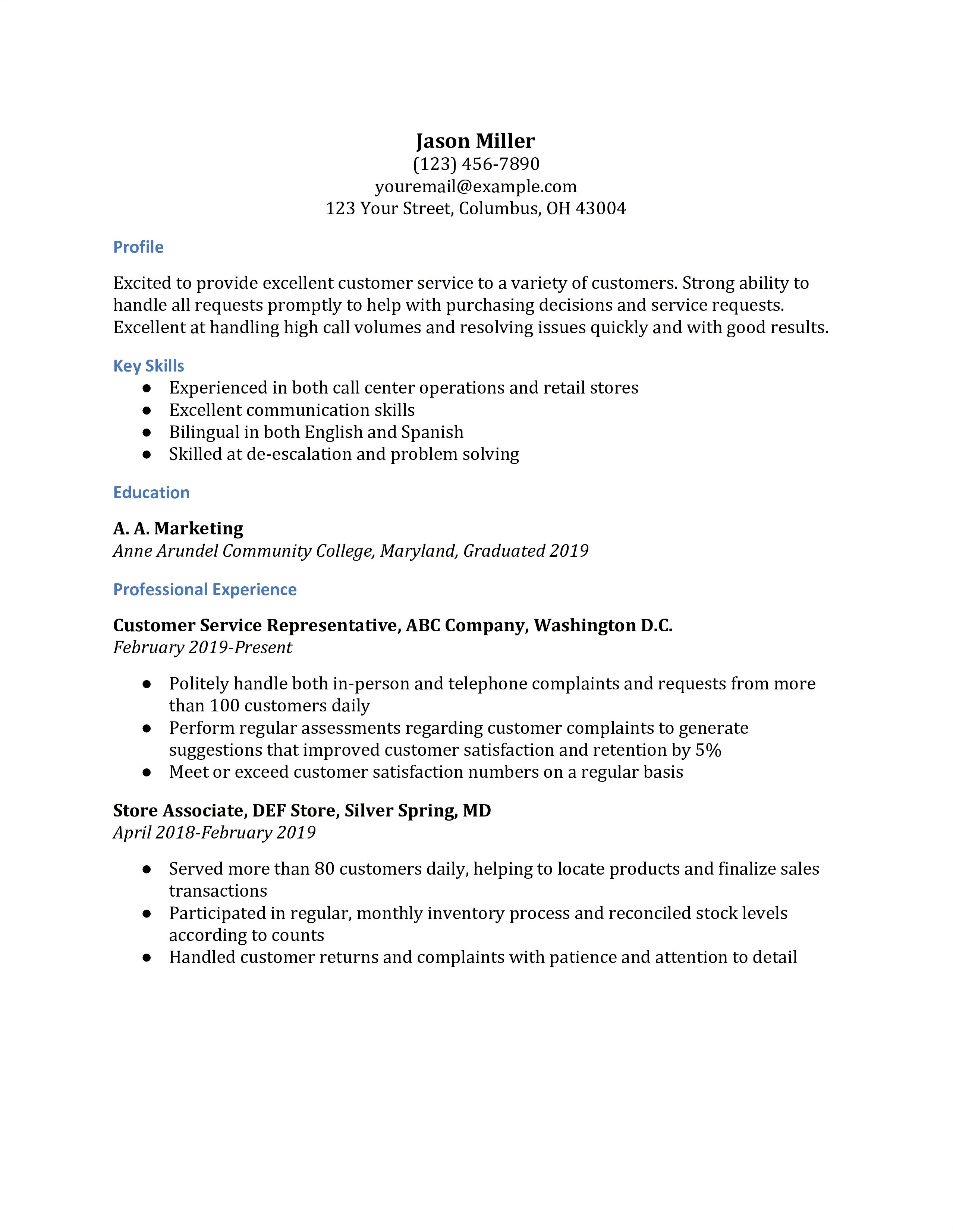 Sample Resume Wording For Client Escalations