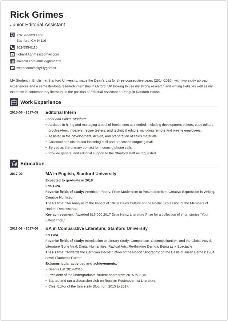 Sample Resumes For An Academic Writer