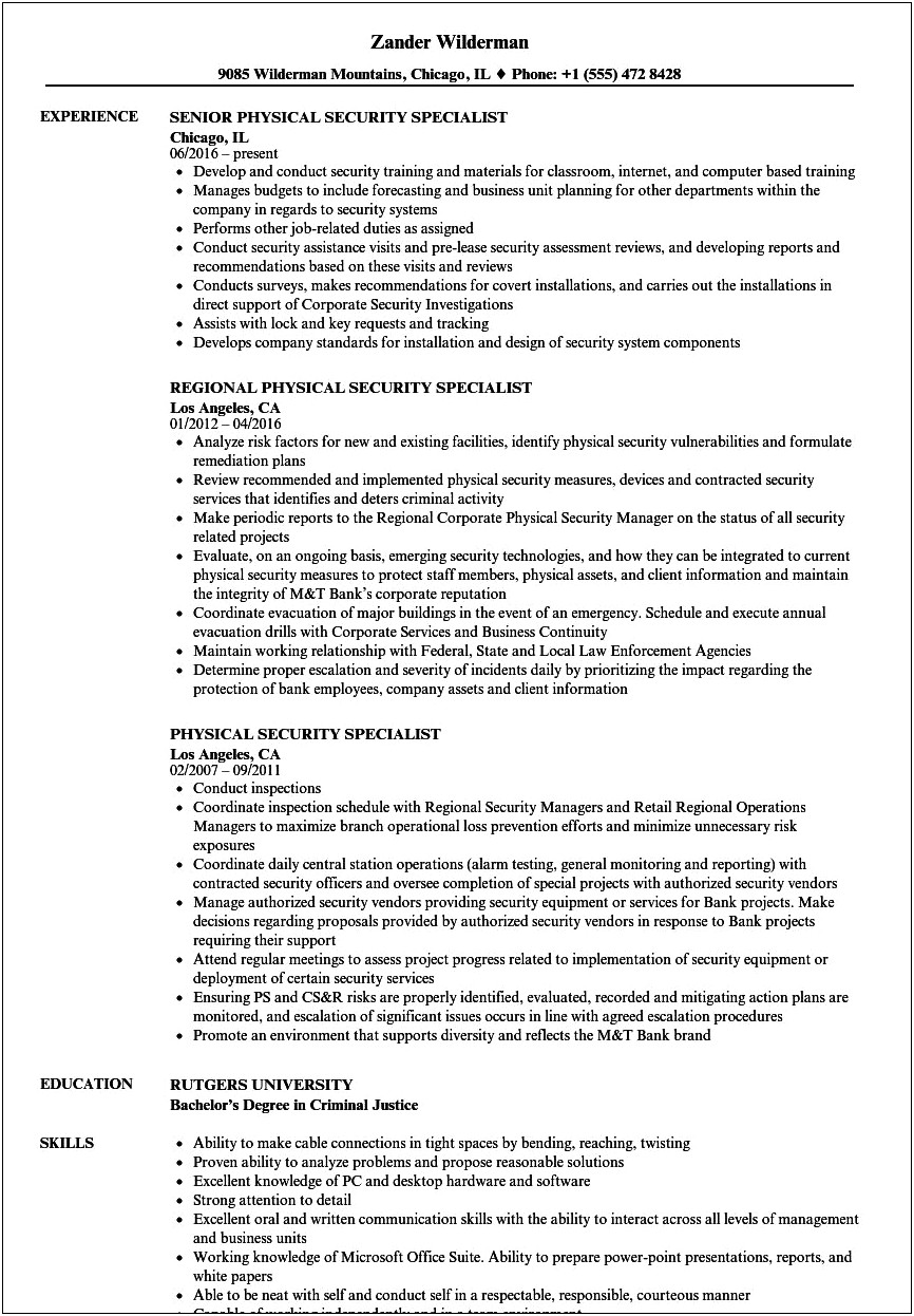 Sample Resumes For Nuclear Security Guards