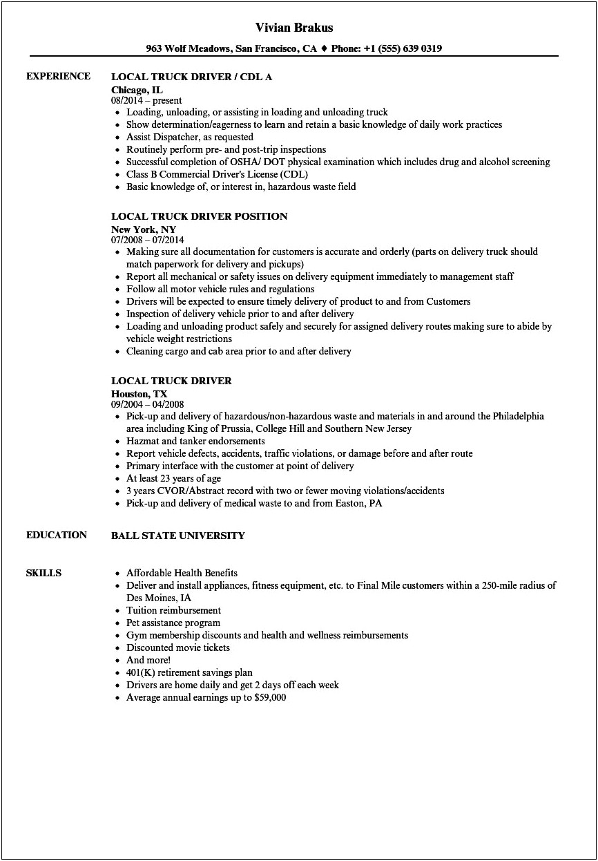 Sample Resumes For Truck Driving Jobs