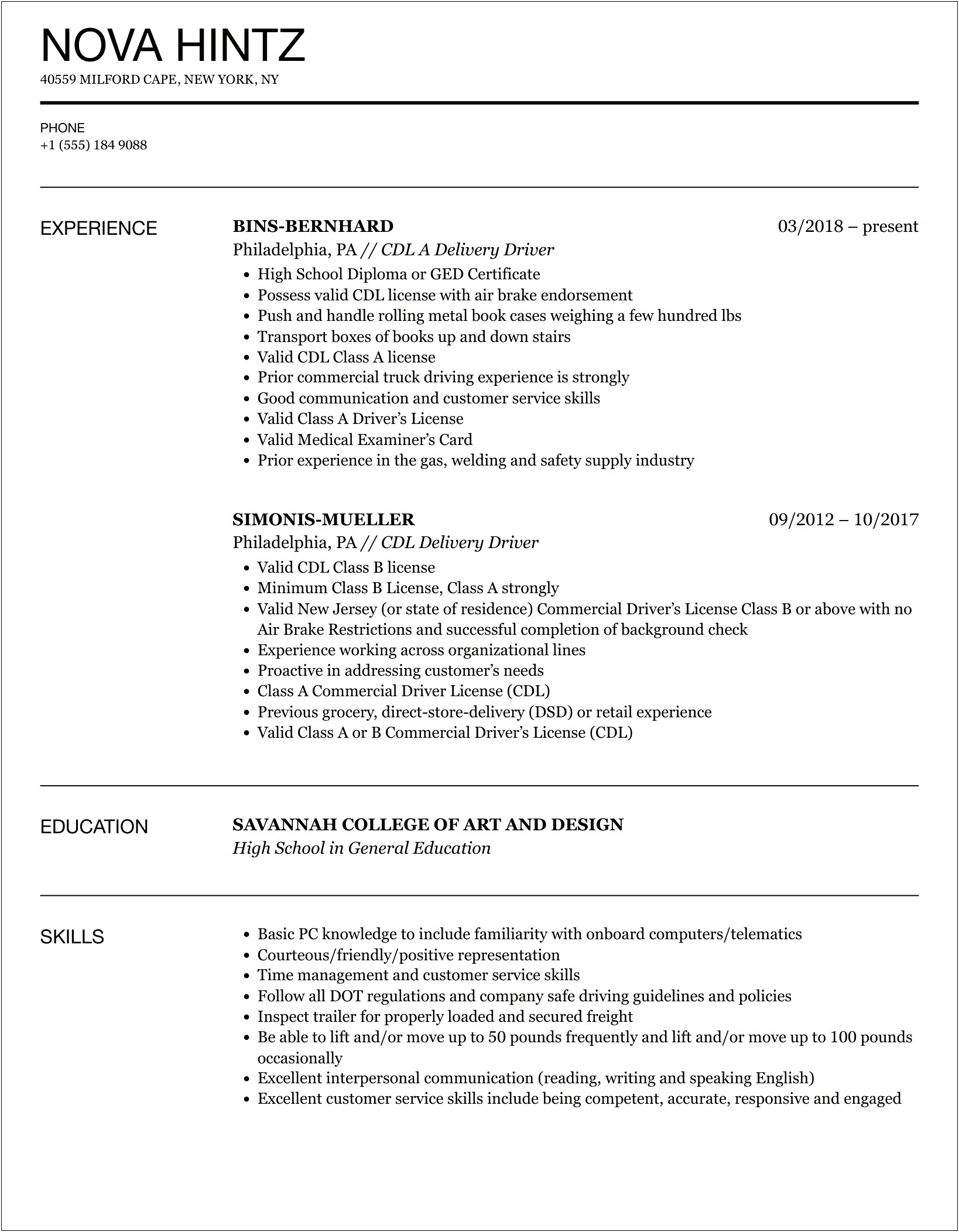 Sample Resumes Of Fedex Delivery Man