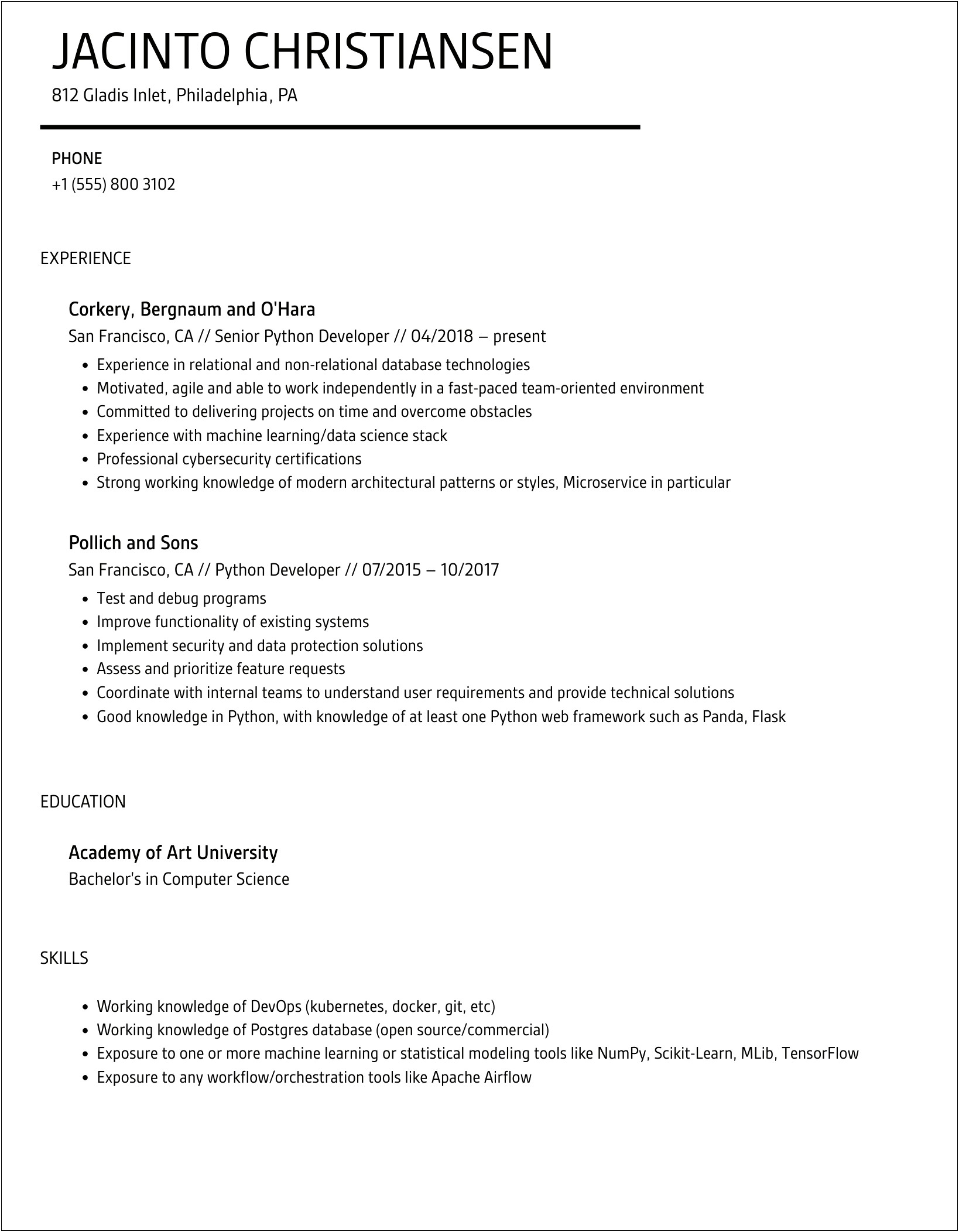 Sample Resumes On Python Hire It People