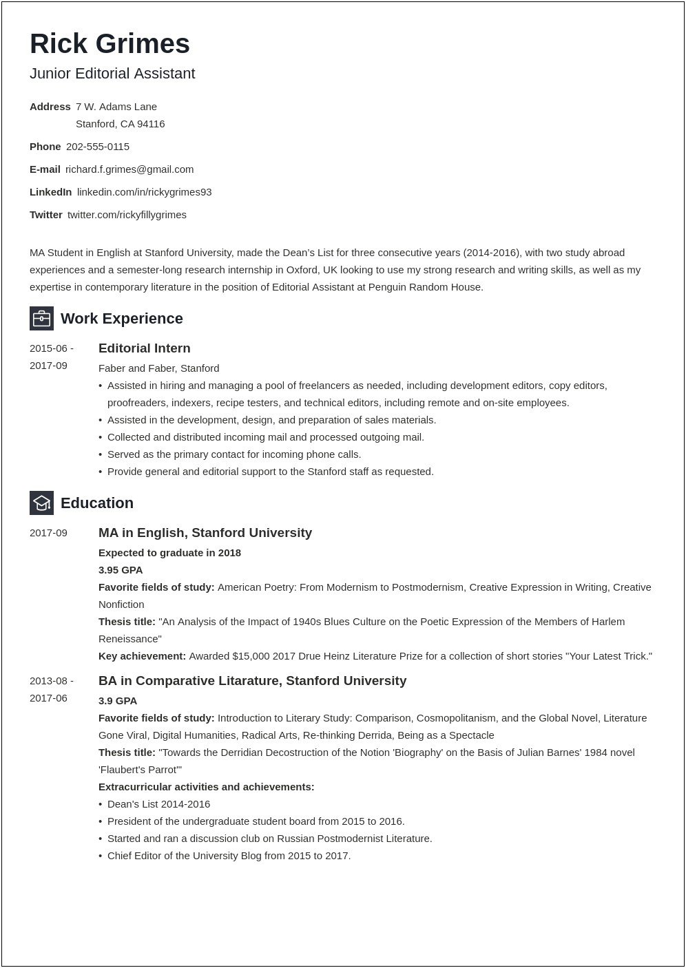 Sample Resumes With One Year Experience