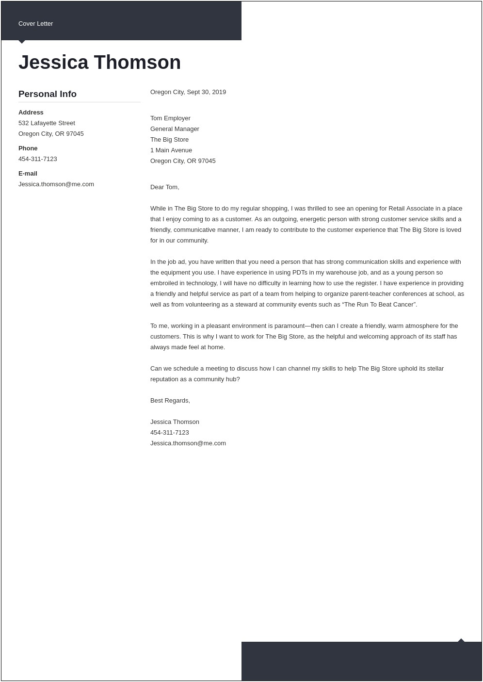 Sample Retail Cover Letters For Resumes