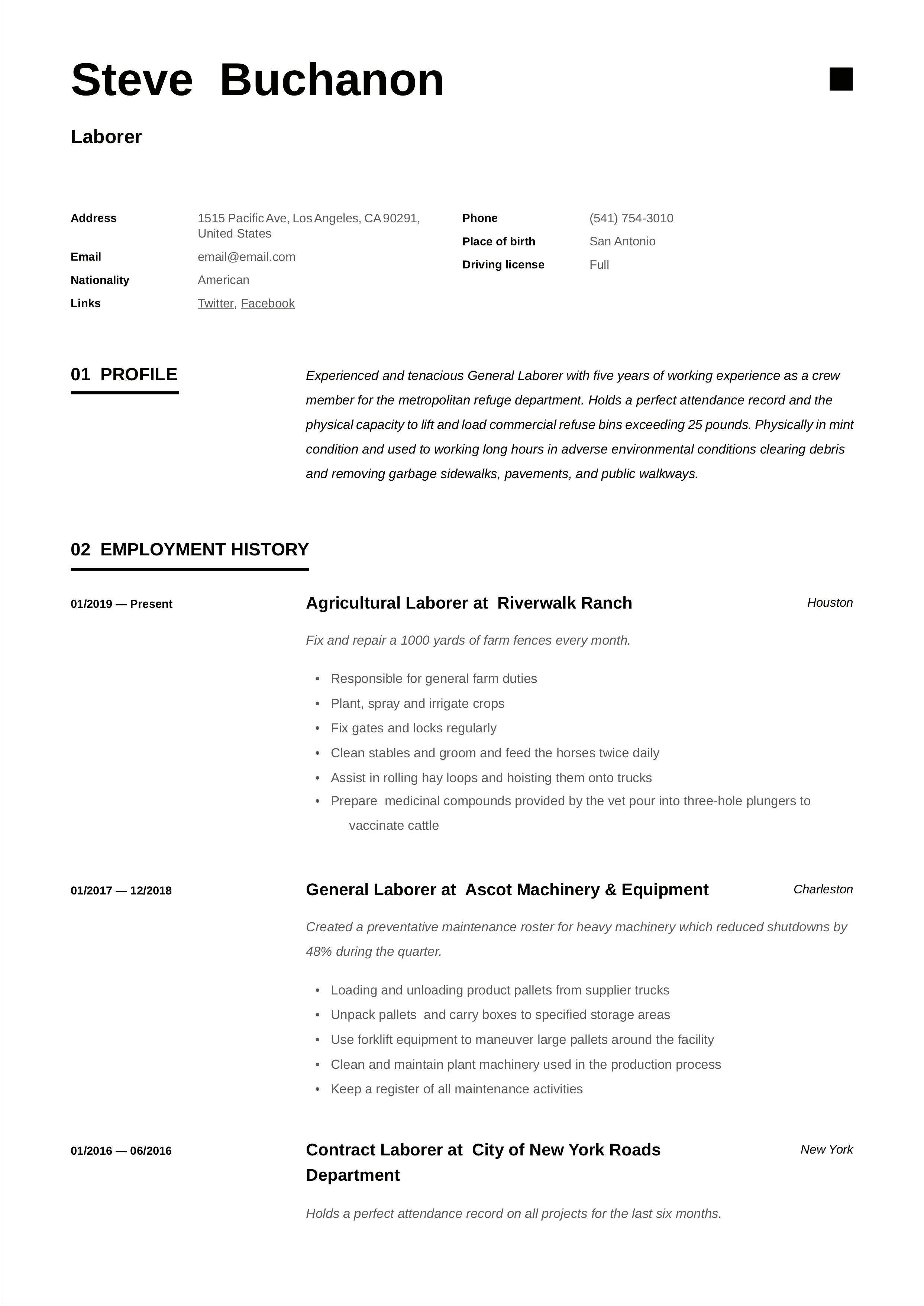 Sample Simple Cover Letter For Laborer Resume