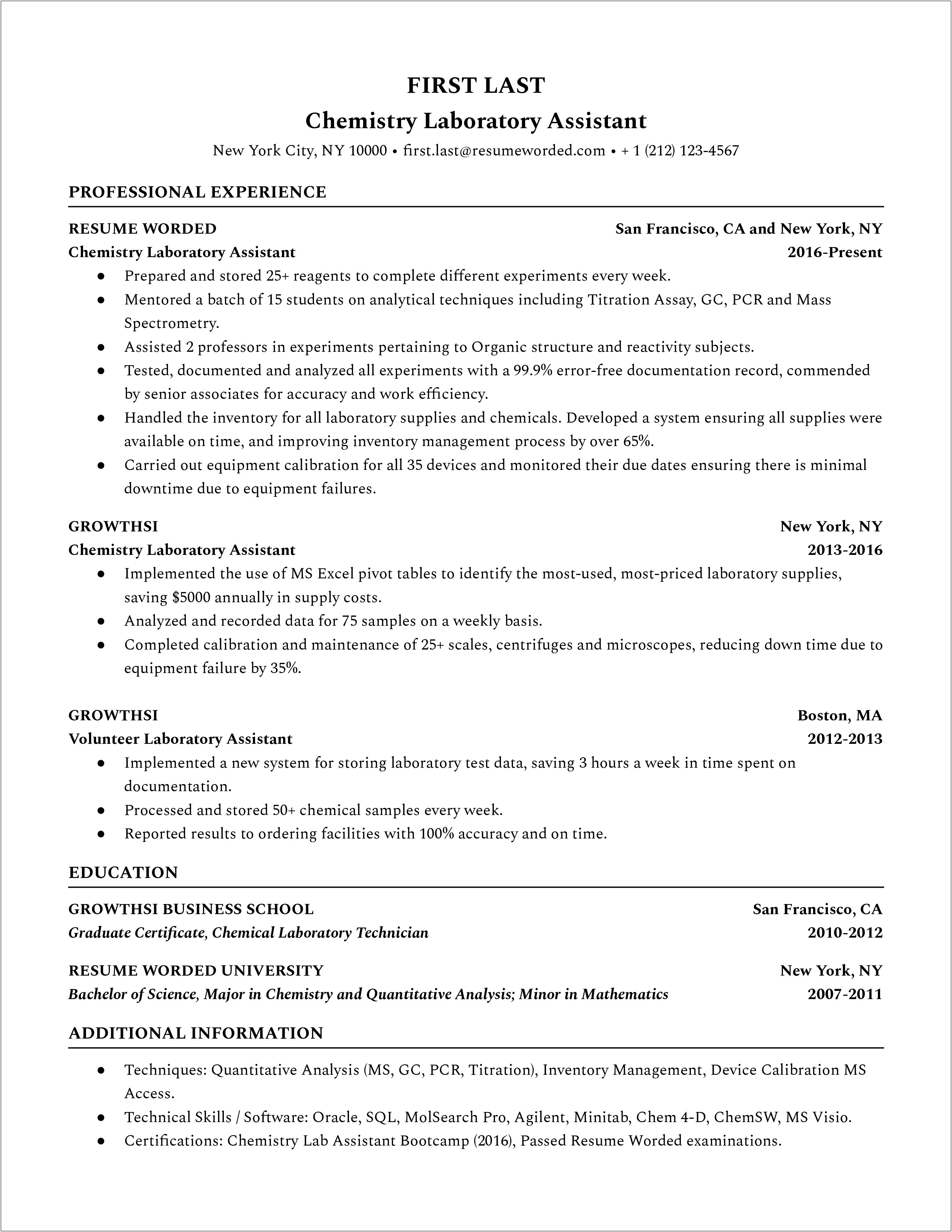 Sample Species Proccessing Technician 1 Resume