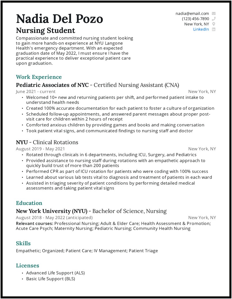 Sample Student Nurse Resume Cover Letter