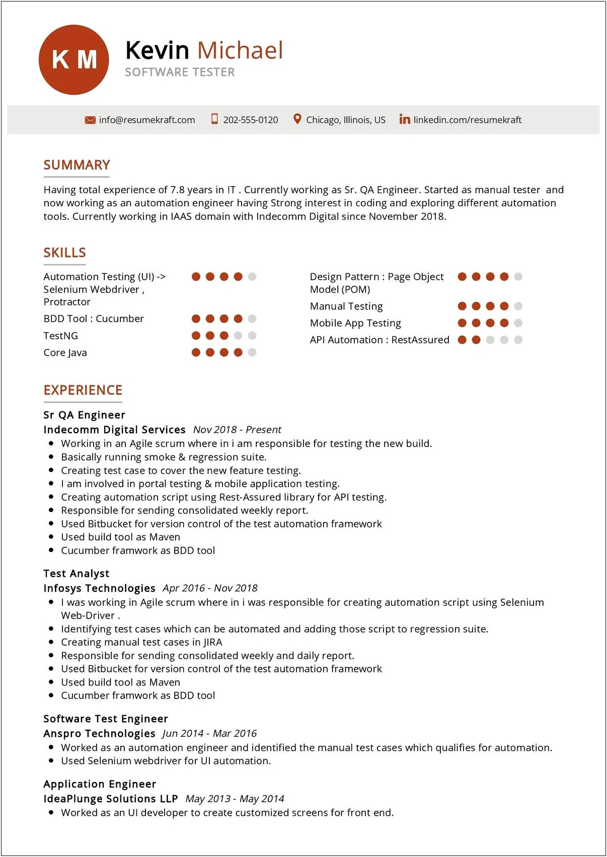 Sample Testing Resume For 1 Year Experience
