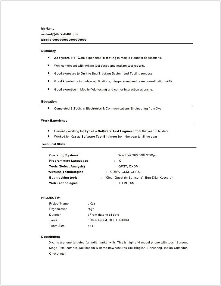 Sample Testing Resume For 10 Years Experience