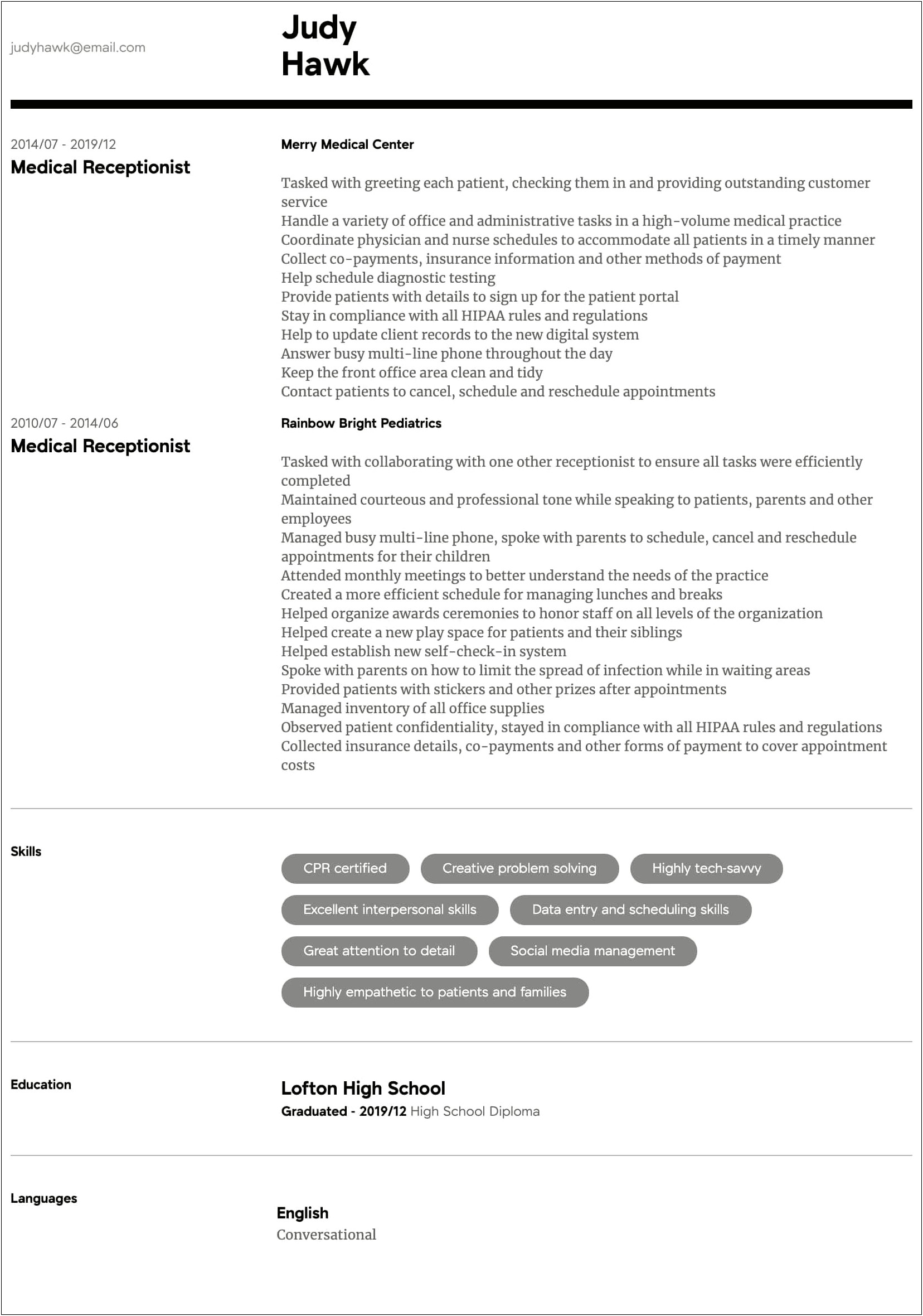 Sample Testing Resume With Healthcare Experience