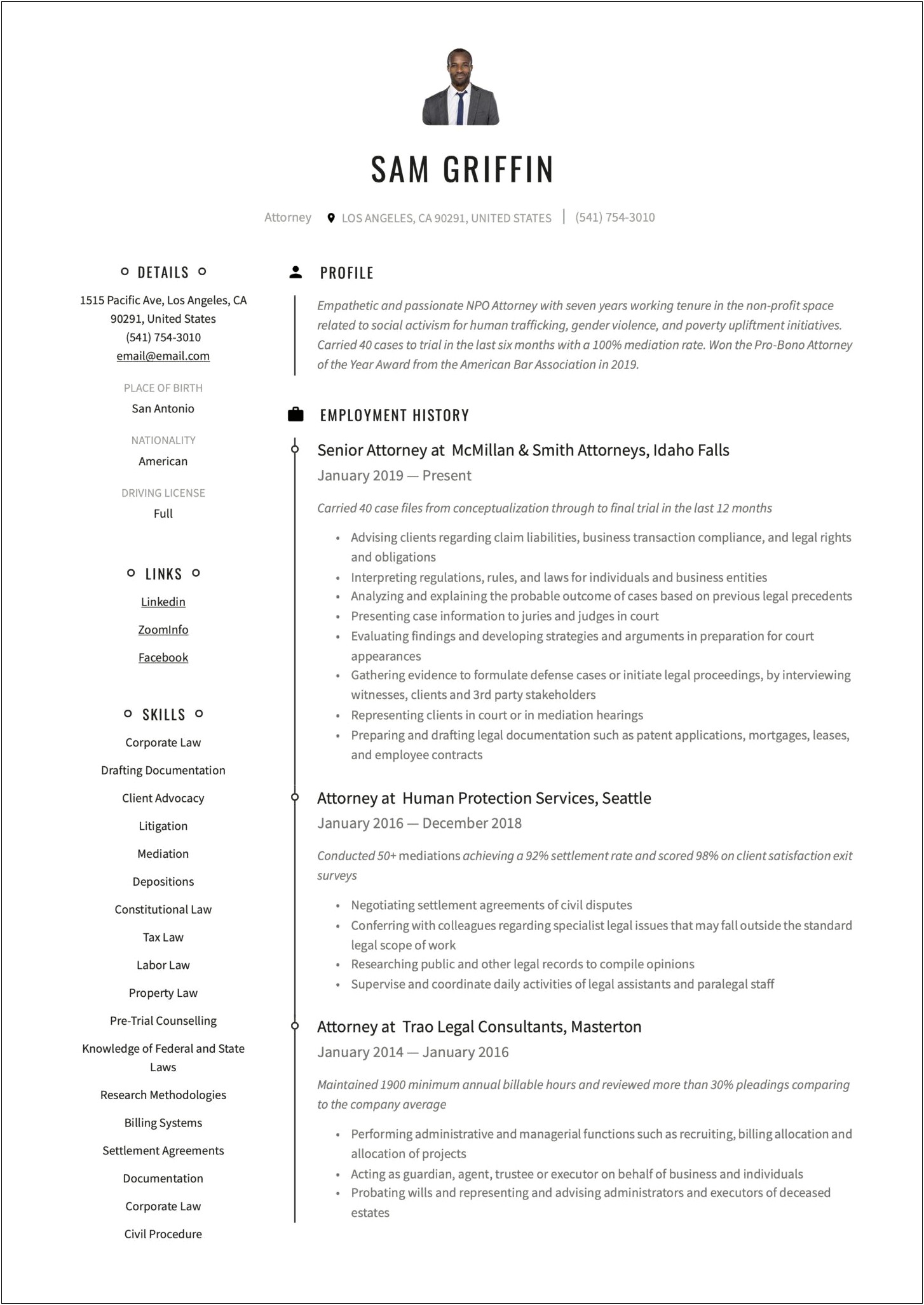 Sample Trial Attorney Resume Pdf Ivy League