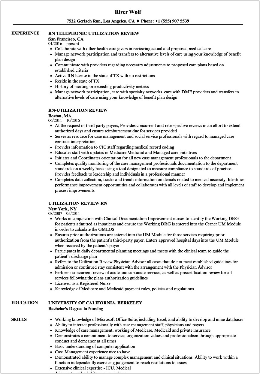 Sample Utilization Management Discharge Planner Rn Resume