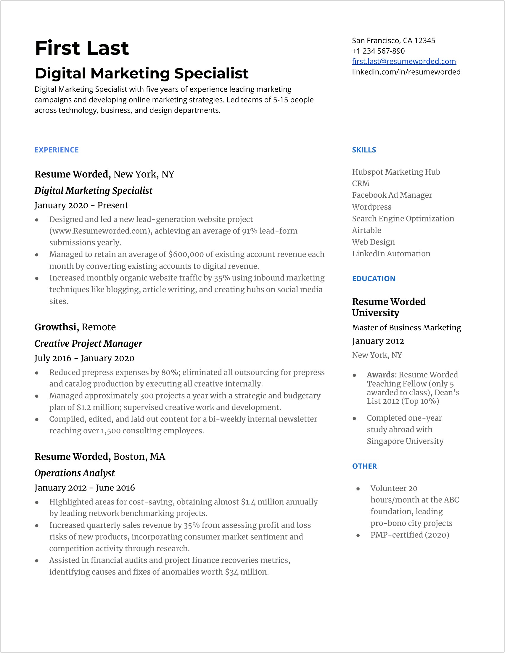 Sample Work Skills List For Resume