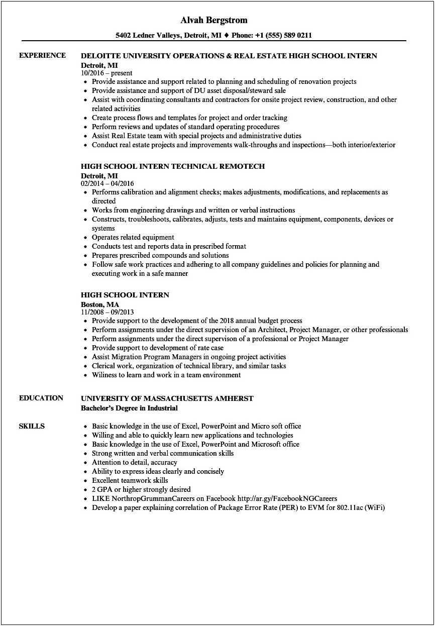 Samples Of A High School Resume