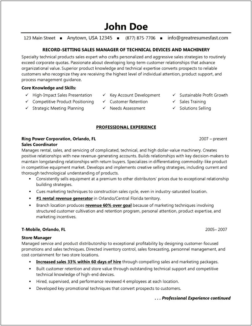 Samples Of A Sales Functional Resume