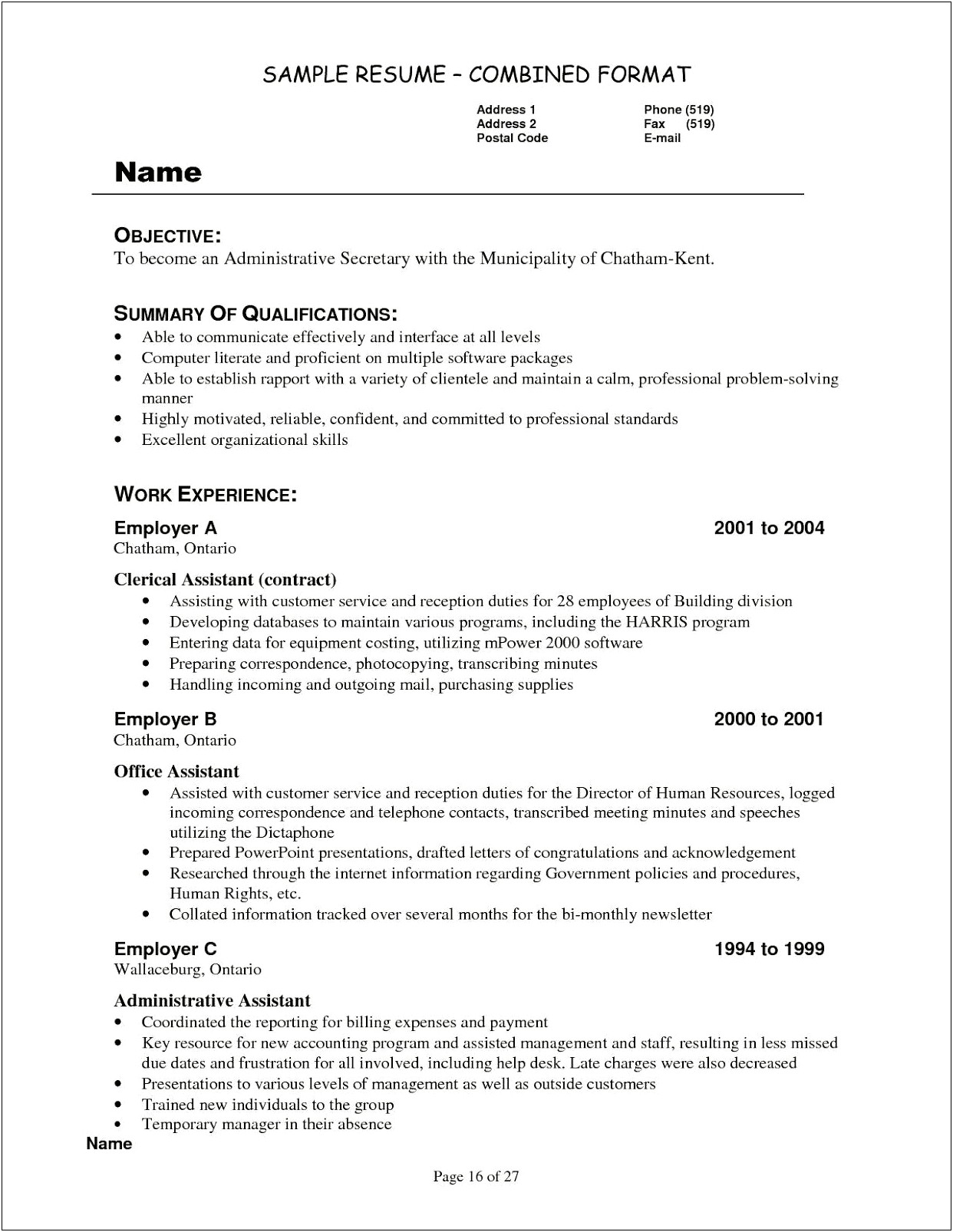 Samples Of Resumes For School Secretary