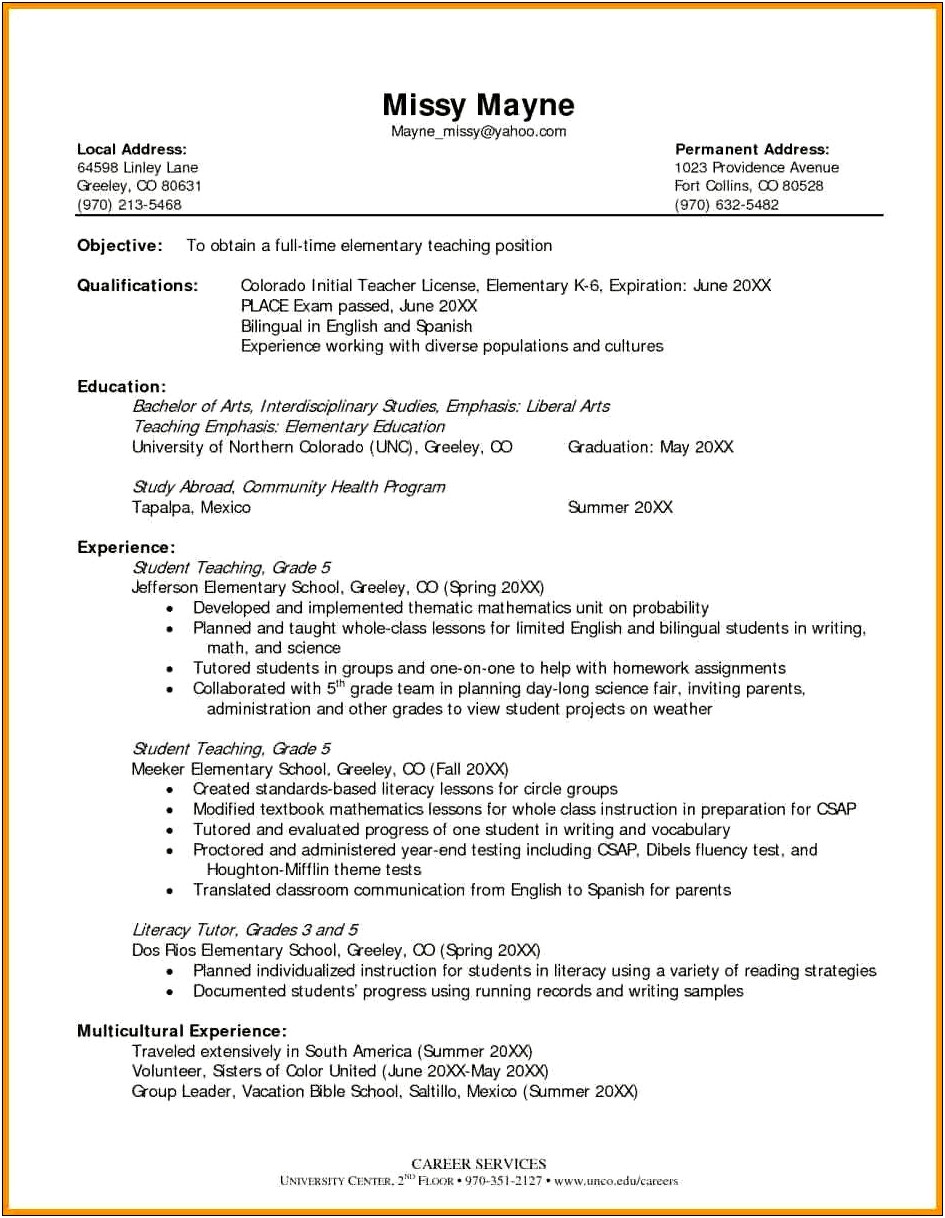 Samples Of Teacher Resumes With Objective