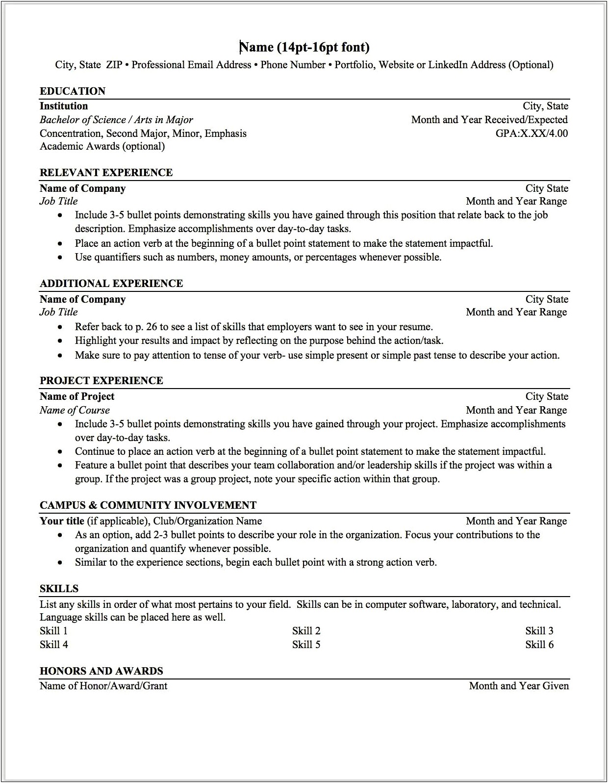 Samples Of Things To Put On Federal Resume