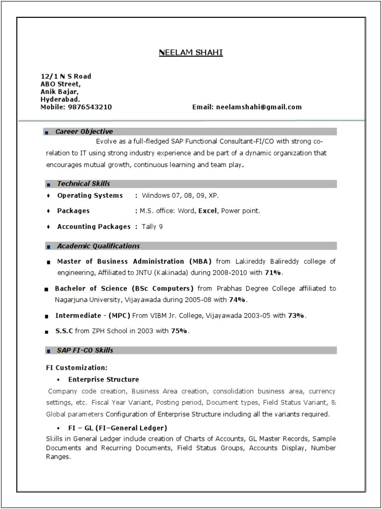 Sap Abap 12 Years Experience Resume