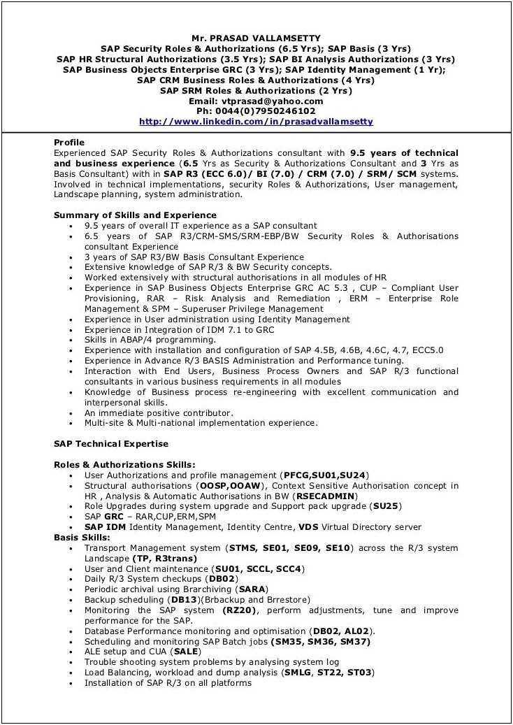 Sap Abap 3 Years Experience Resume