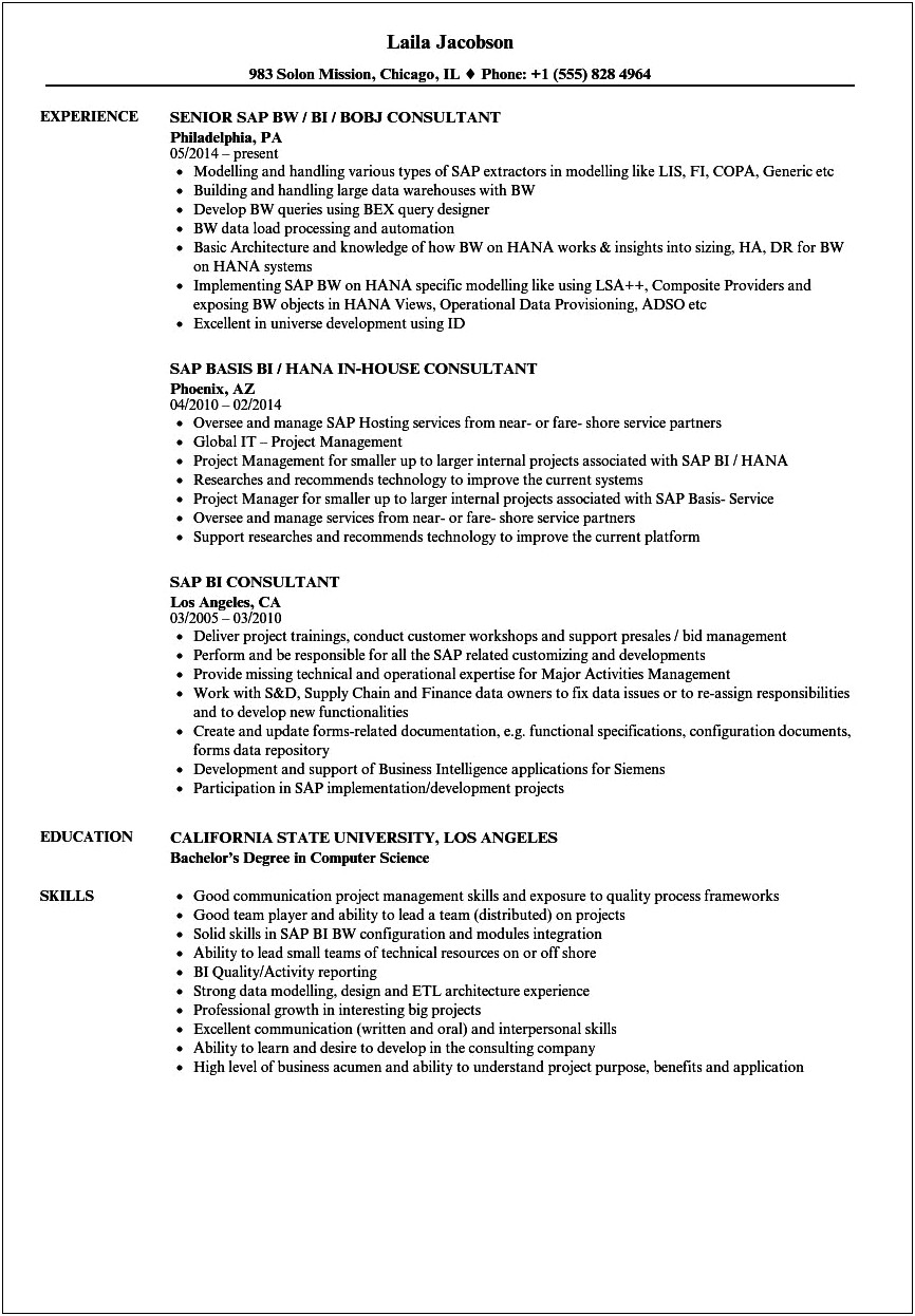 Sap Basis Consultant Resume 2 Years Experience