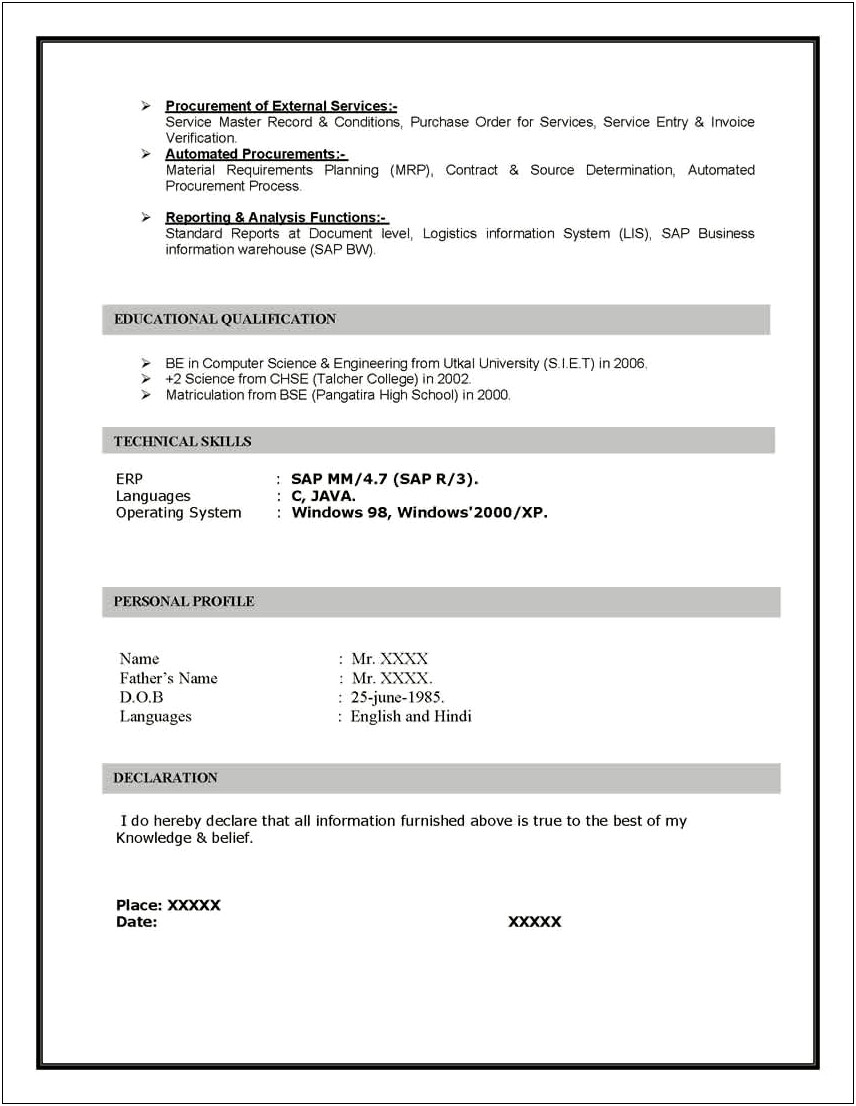 Sap Basis Sample Resume For 5 Years Experience