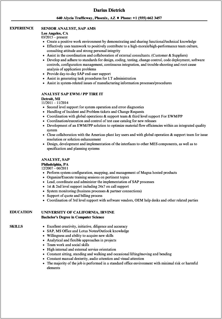 Sap Discrete Cto & Bto Experience Desirable Resume Points