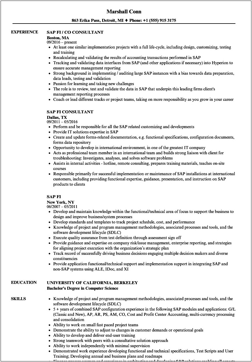 Sap Fico 1 Year Experience Resume