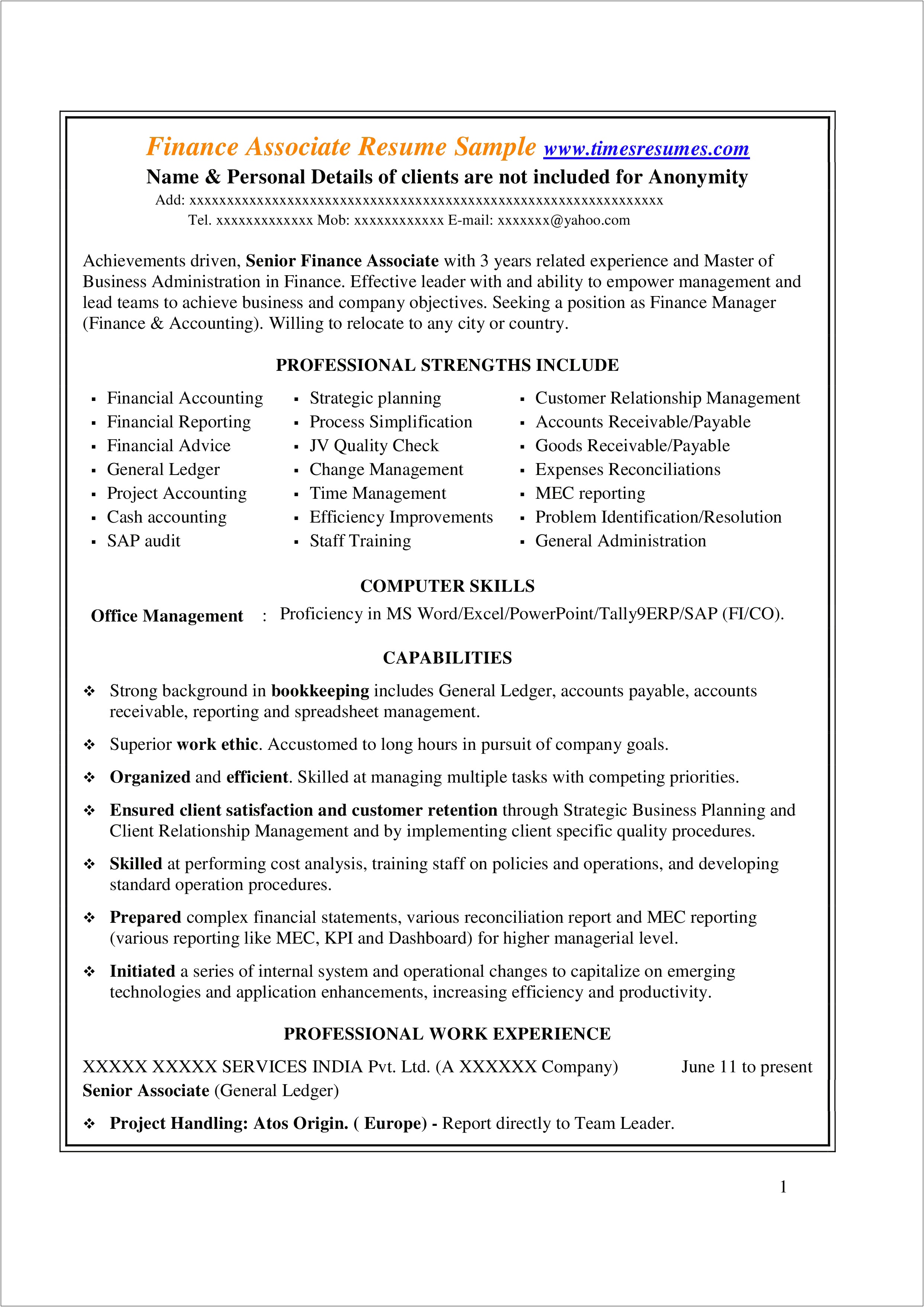 Sap Fico 3 Years Experience Resume