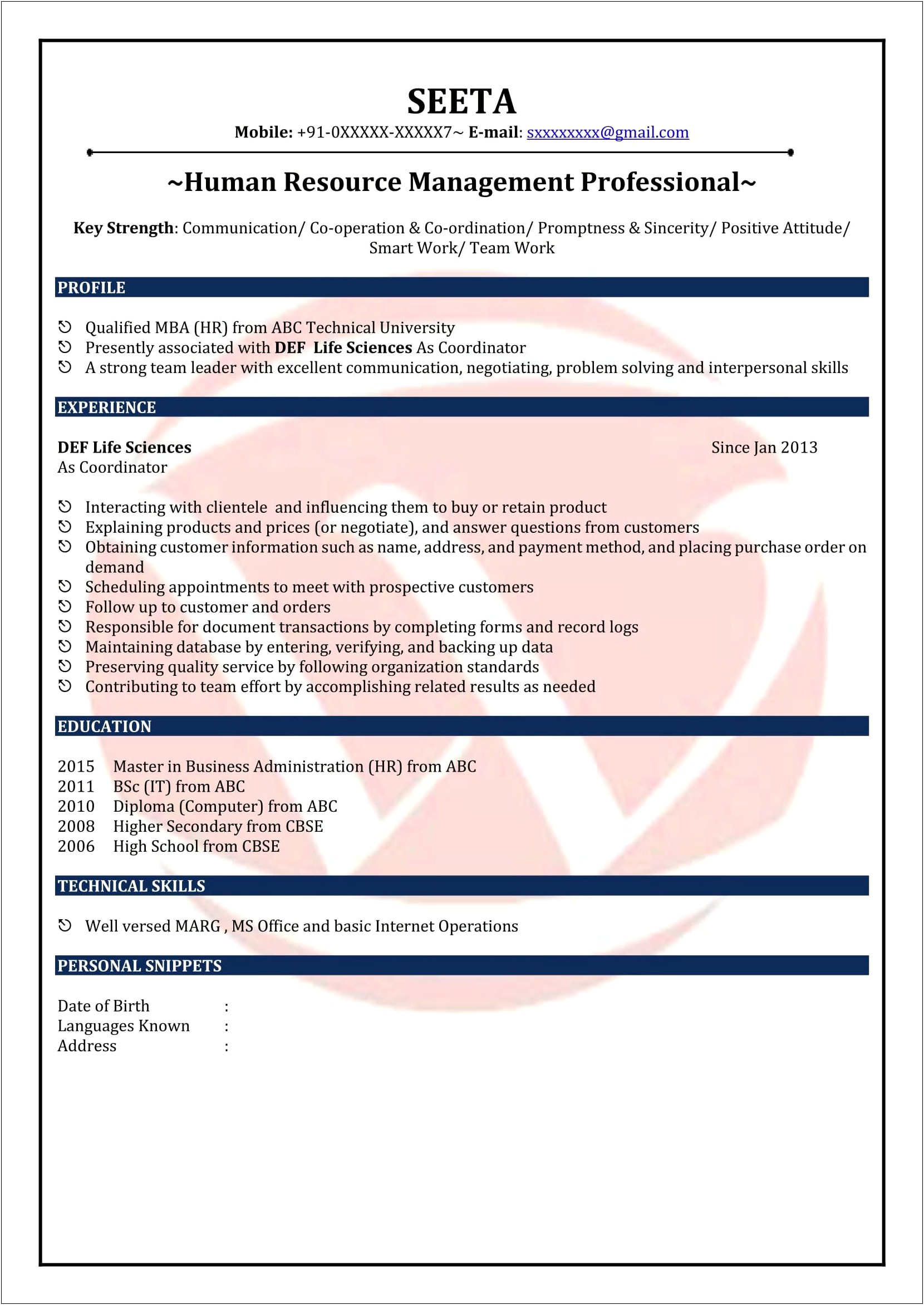 Sap Fico Fresher Resume Free Download