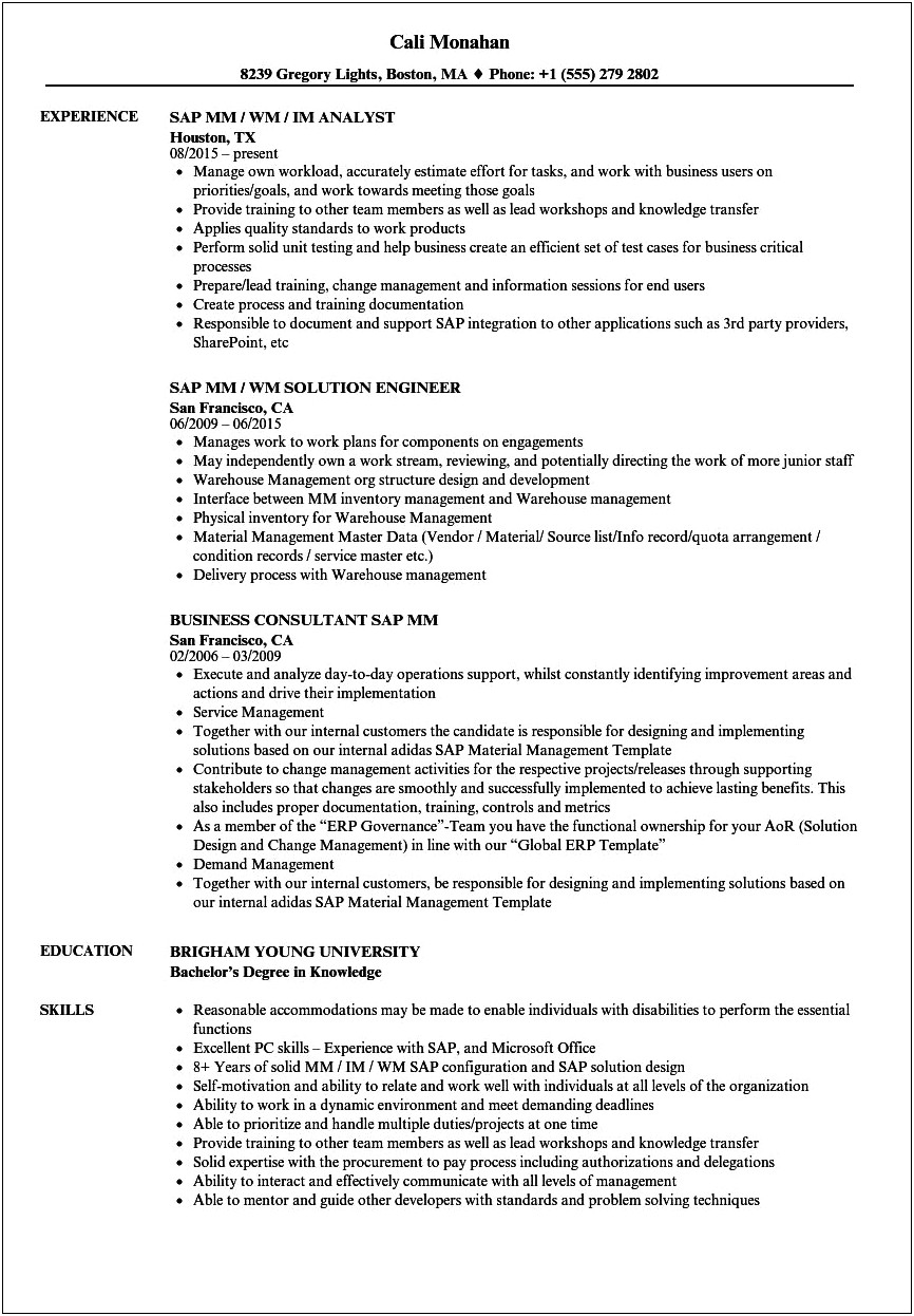 Sap Fico Fresher Resume In Word