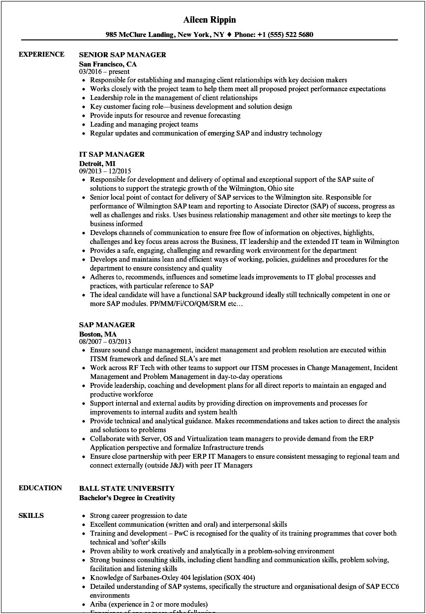 Sap Fico Sample Resume Free Download