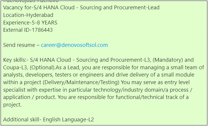 Sap Hana Resume For 1 Years Experience