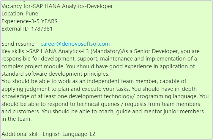 Sap Hana Resume For 3 Years Experience