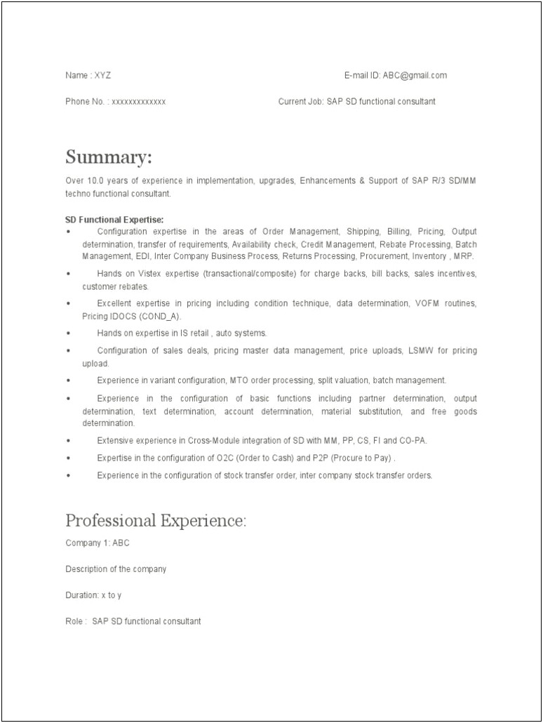 Sap Mm Consultant Resume 4 Years Experience