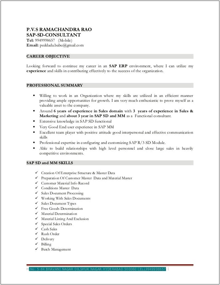 Sap Sd Fresher Sample Resume Free Download