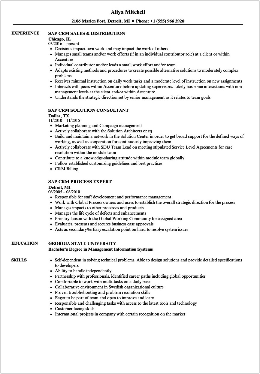 Sap Sd Resume Sample For Experienced