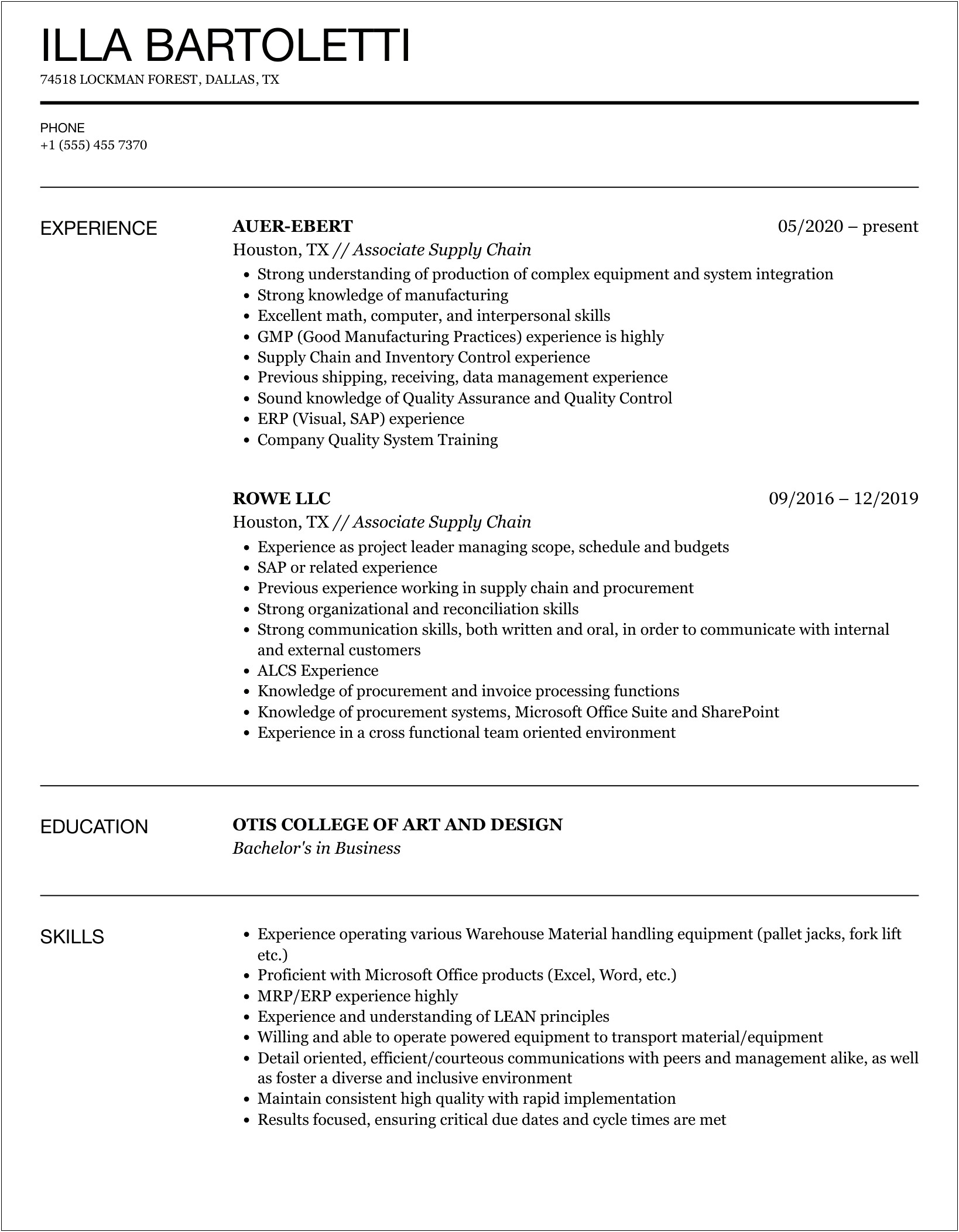 Sap Supply Chain Management Associate Resume