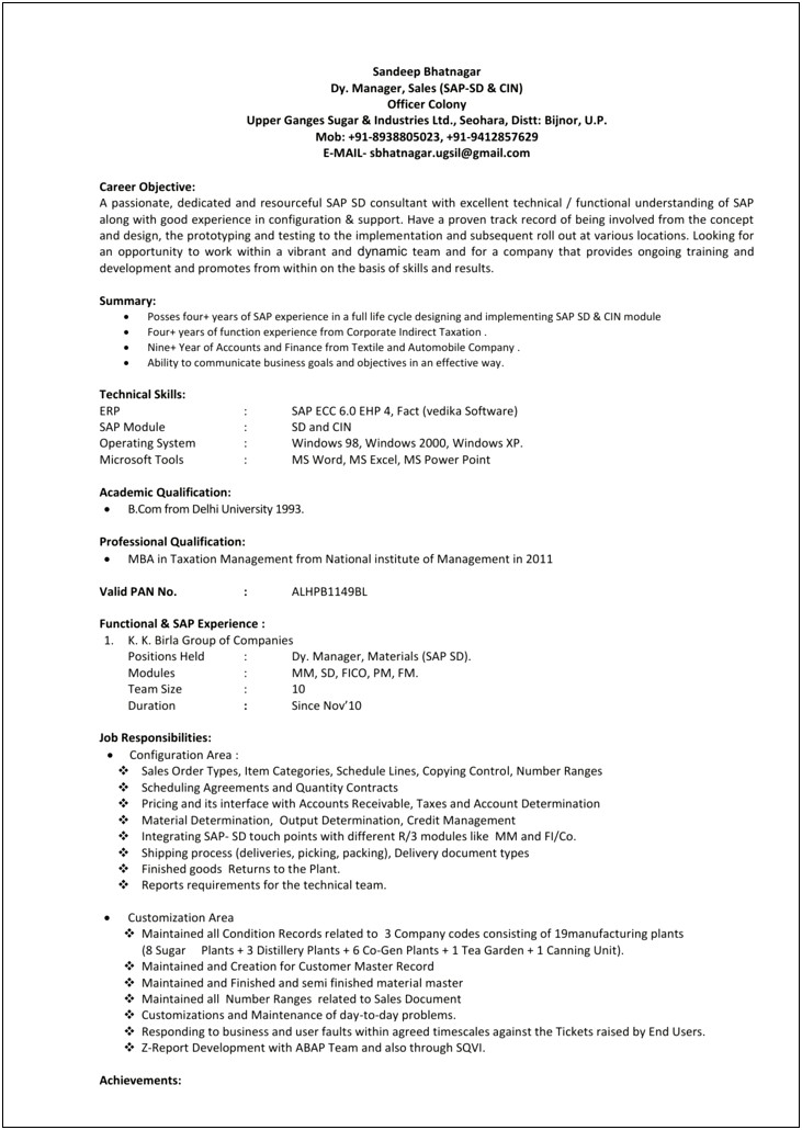 Scheduling Agreements Sap Sd Sample Resumes