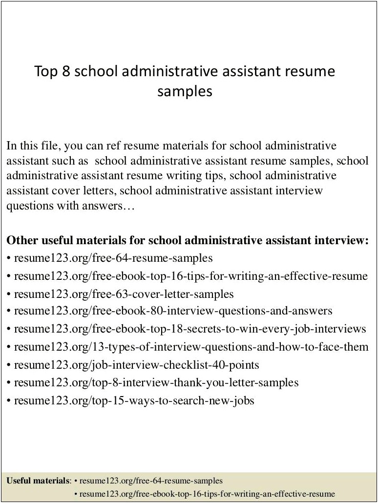 School Administrative Assistant Job Description Resume