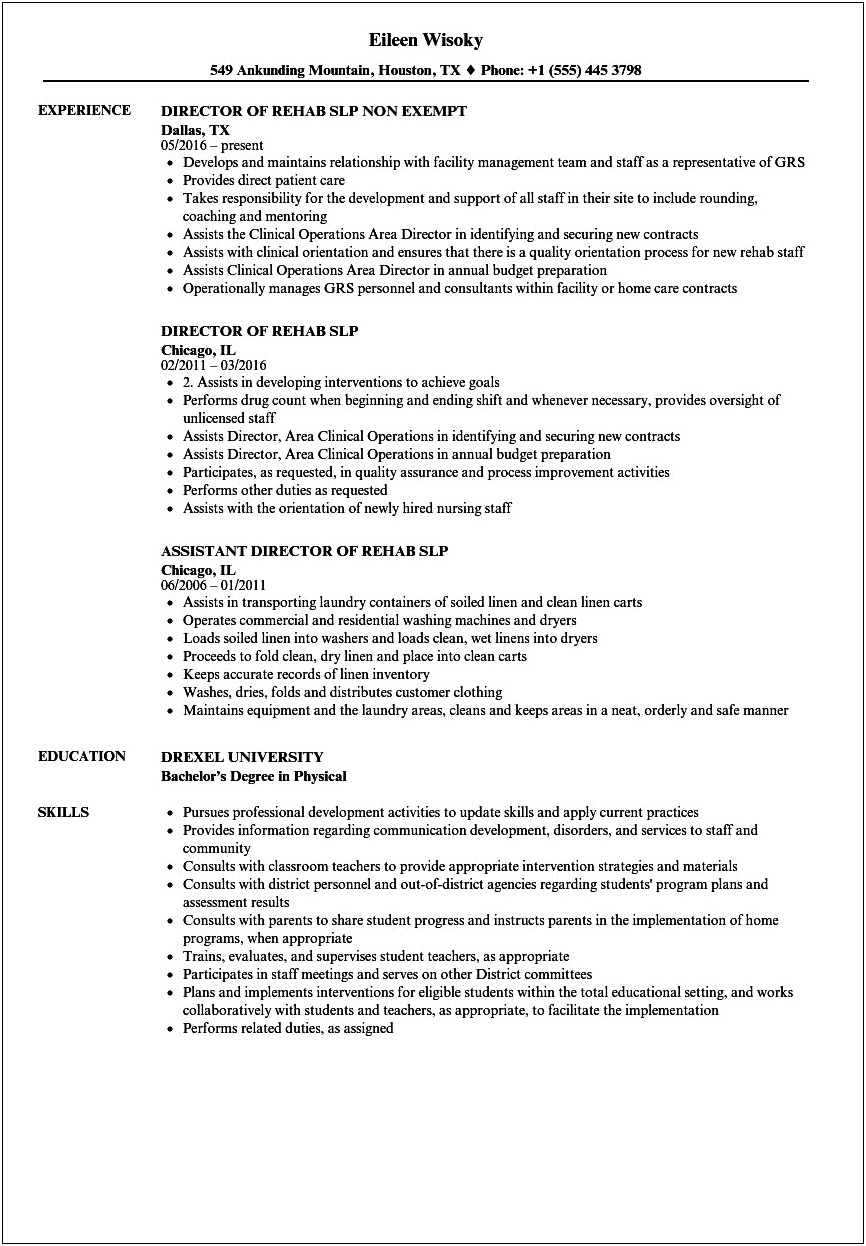 School Based Speech Language Pathologist Resume